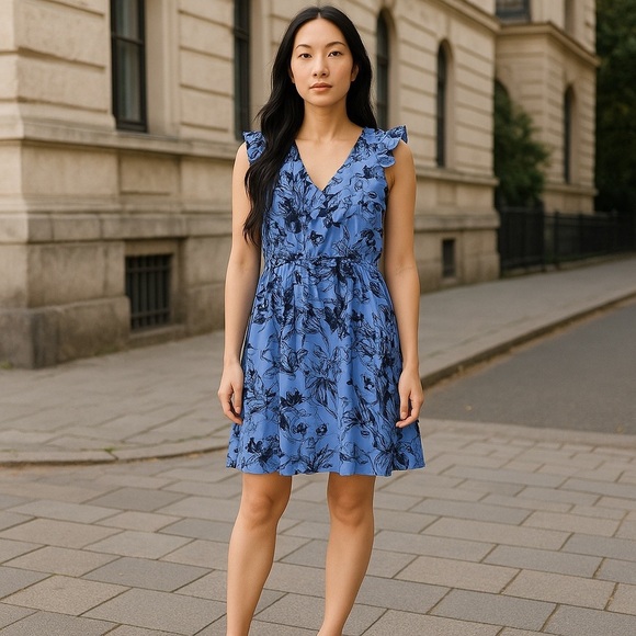 BCBGeneration Blue and White Sleeveless Sundress - Picture 1 of 5